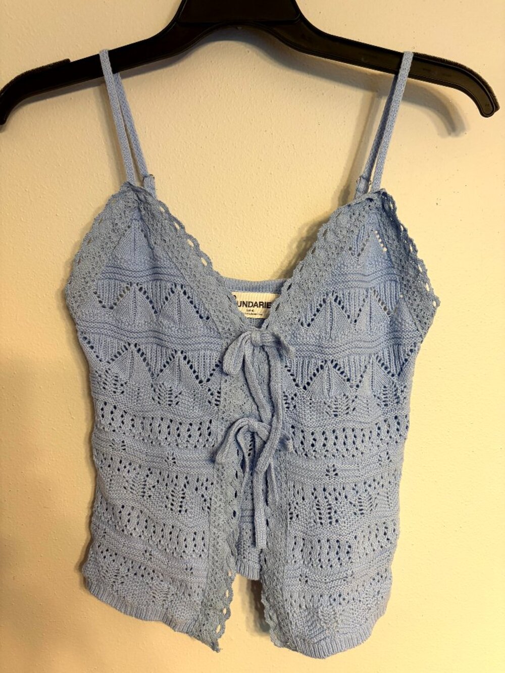 No Boundaries Women's Crochet Knit Tank Top Blue Small 4-6 Ties in Front NWT